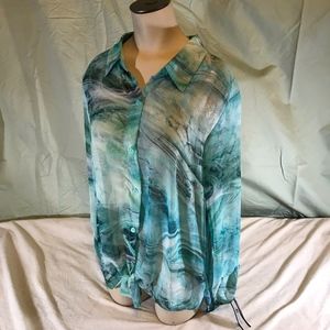 AB Studio Aqua Sheer 3/4 Sleeve Button Down Casual